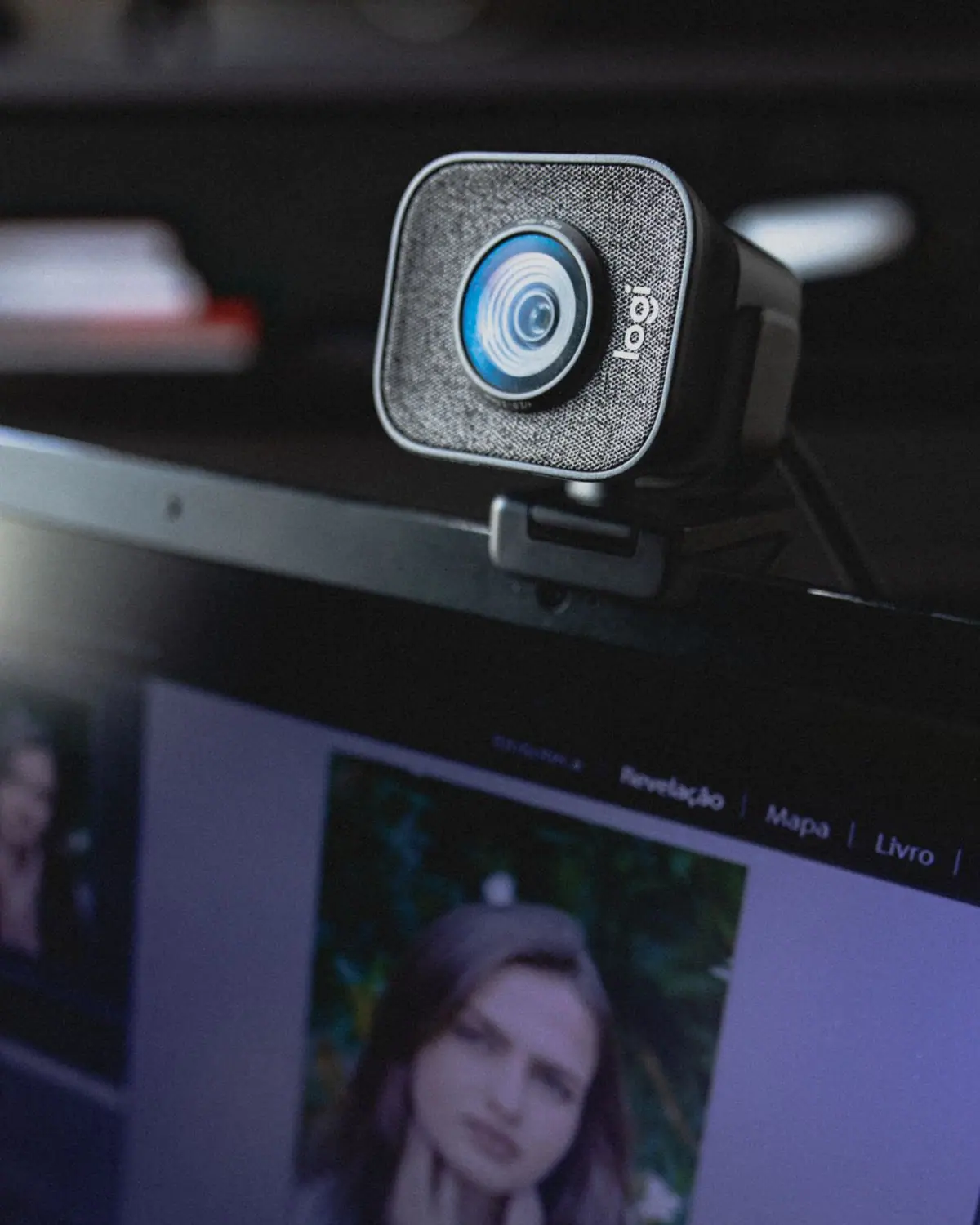A webcam mounted on a laptop screen