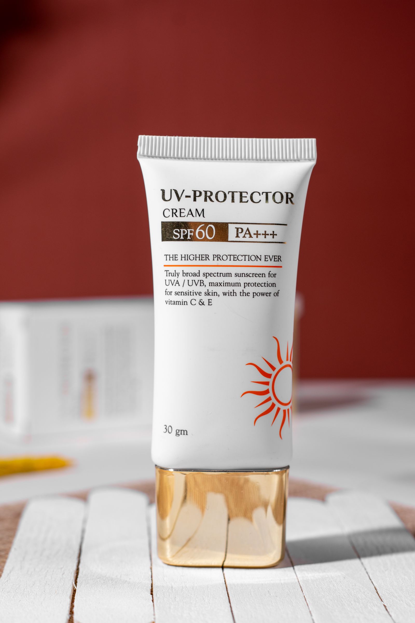A luxury SPF sunscreen bottle